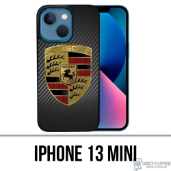 Coque iPhone 13 Mini - Porsche Logo Carbone