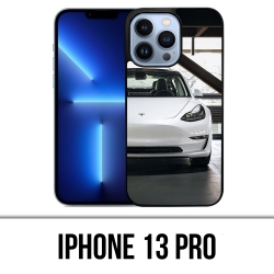 Coque iPhone 13 Pro - Tesla Model 3 Blanc