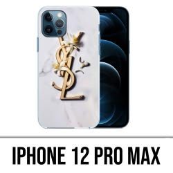 Coque iPhone 12 Pro Max - YSL Yves Saint Laurent Marbre Fleurs