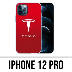 Coque iPhone 12 Pro - Tesla Logo Rouge