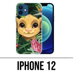 Coque iPhone 12 - Disney Simba Bebe Feuilles