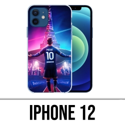 Coque iPhone 12 - Messi PSG Paris Tour Eiffel
