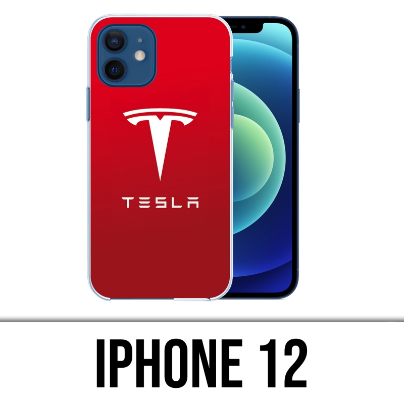 Coque iPhone 12 - Tesla Logo Rouge