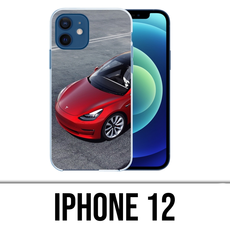 Coque iPhone 12 - Tesla Model 3 Rouge