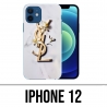 Coque iPhone 12 - YSL Yves Saint Laurent Marbre Fleurs