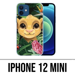 Coque iPhone 12 mini - Disney Simba Bebe Feuilles