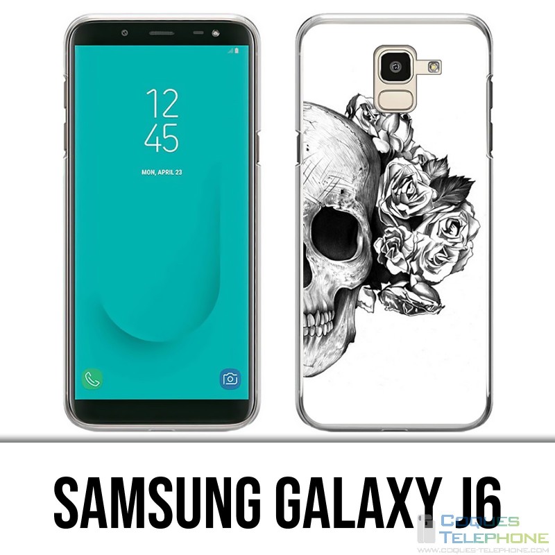Samsung Galaxy J6 Case - Skull Head Roses Black White