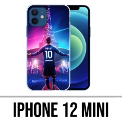 Coque iPhone 12 mini - Messi PSG Paris Tour Eiffel