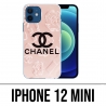 Coque iPhone 12 mini - Chanel Fond Rose