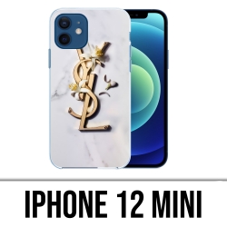 Coque iPhone 12 mini - YSL Yves Saint Laurent Marbre Fleurs