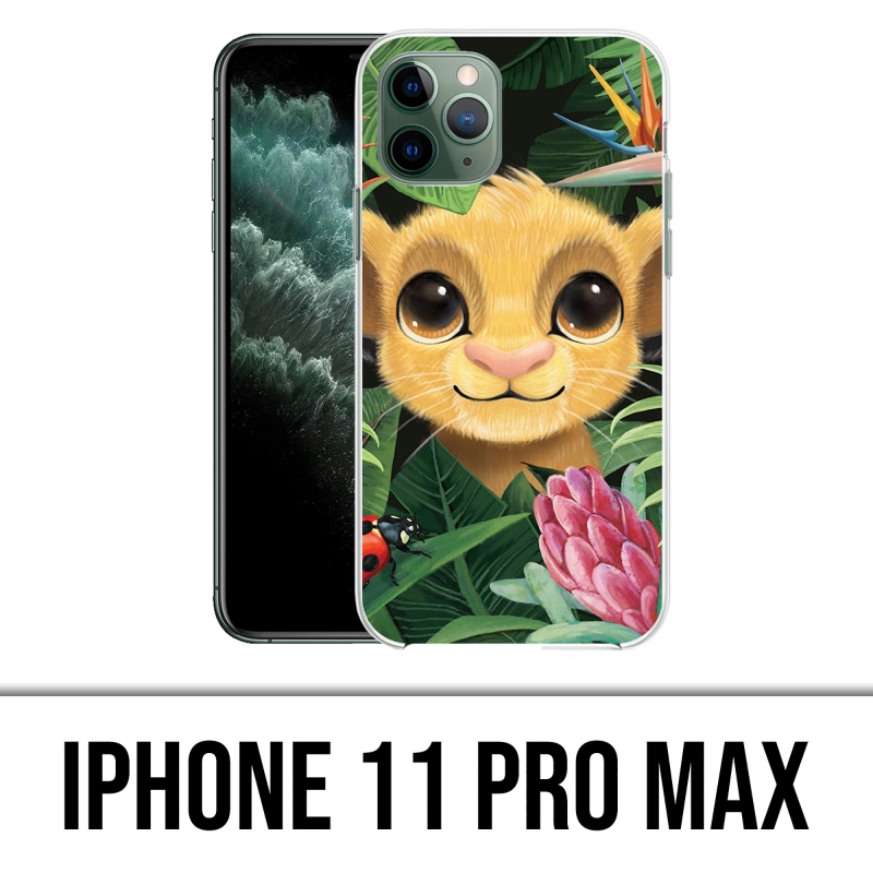 Coque iPhone 11 Pro Max - Disney Simba Bebe Feuilles