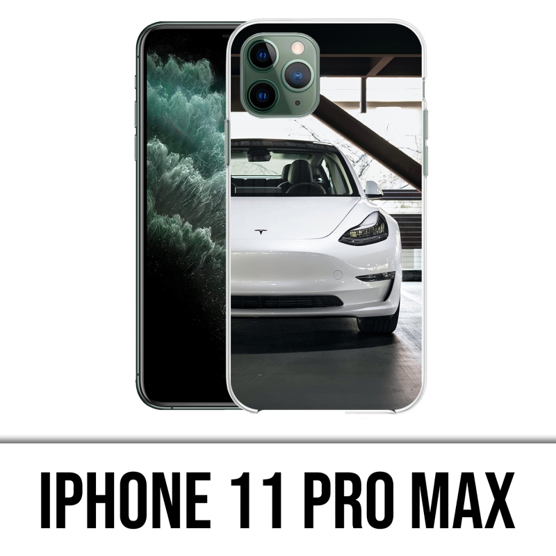 Coque iPhone 11 Pro Max - Tesla Model 3 Blanc