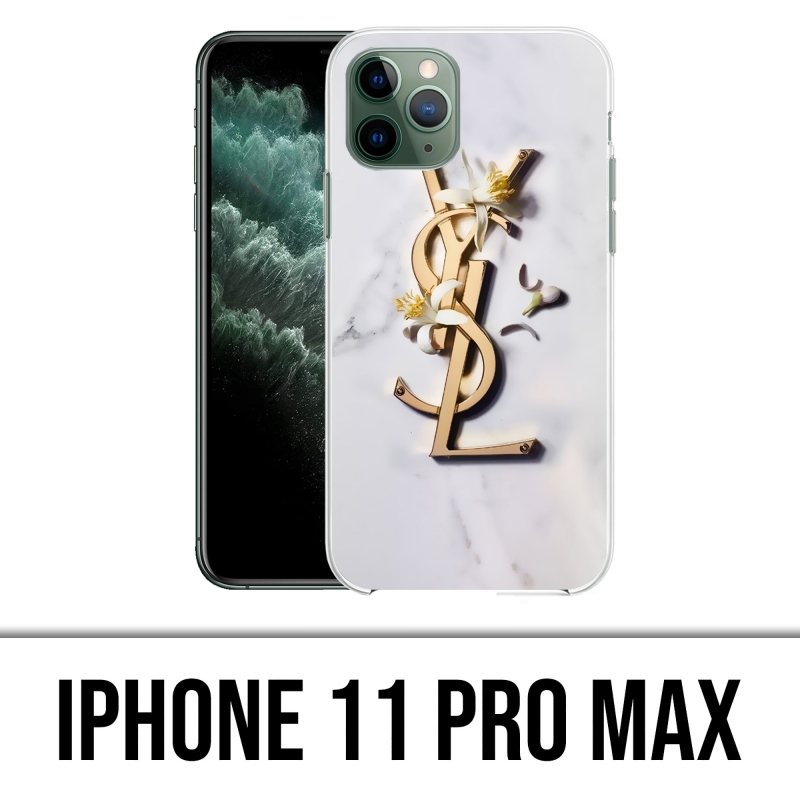Coque iPhone 11 Pro Max - YSL Yves Saint Laurent Marbre Fleurs