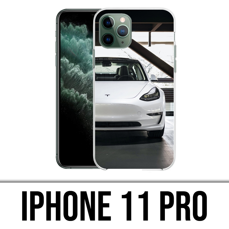 Coque iPhone 11 Pro - Tesla Model 3 Blanc