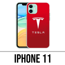 Coque iPhone 11 - Tesla Logo Rouge