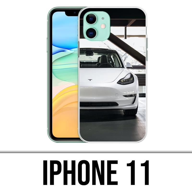 Custodia per iPhone 11 - Tesla Model 3 bianca