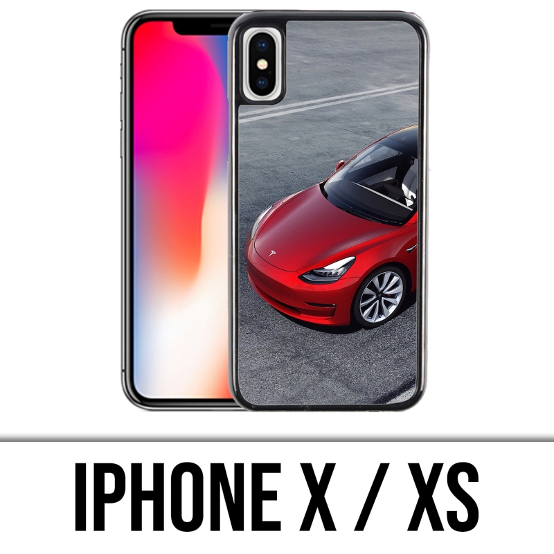 Coque iPhone X / XS - Tesla Model 3 Rouge