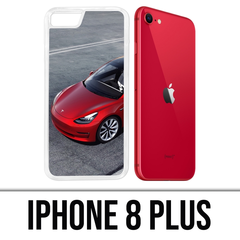 Coque iPhone 8 Plus - Tesla Model 3 Rouge