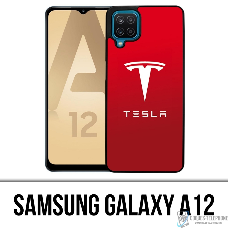 Coque Samsung Galaxy A12 - Tesla Logo Rouge