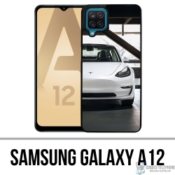 Samsung Galaxy A12 Case - Tesla Model 3 Weiß