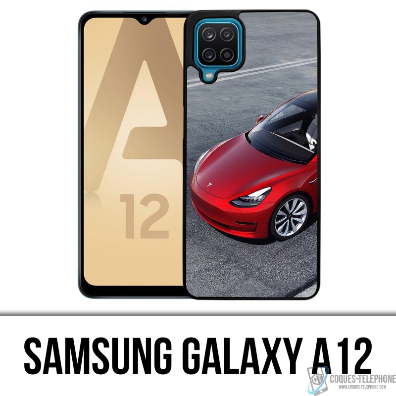 Coque Samsung Galaxy A12 - Tesla Model 3 Rouge