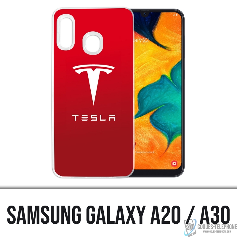 Samsung Galaxy A20 Case - Tesla Logo Red