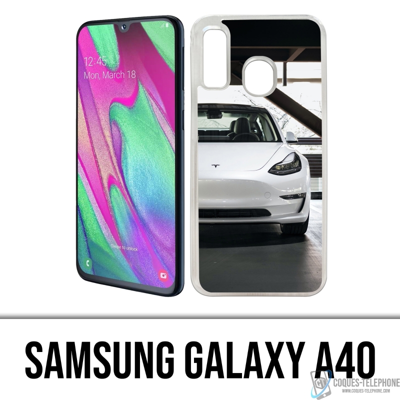 Custodia per Samsung Galaxy A40 - Tesla Model 3 bianca