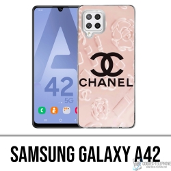 Custodia Samsung Galaxy A42 - Sfondo rosa Chanel