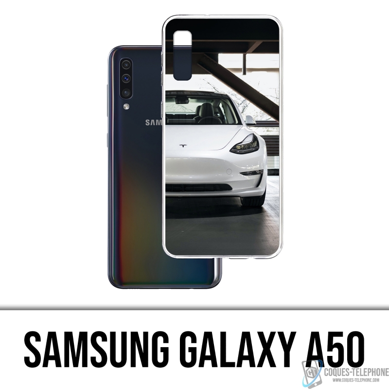 Coque Samsung Galaxy A50 - Tesla Model 3 Blanc