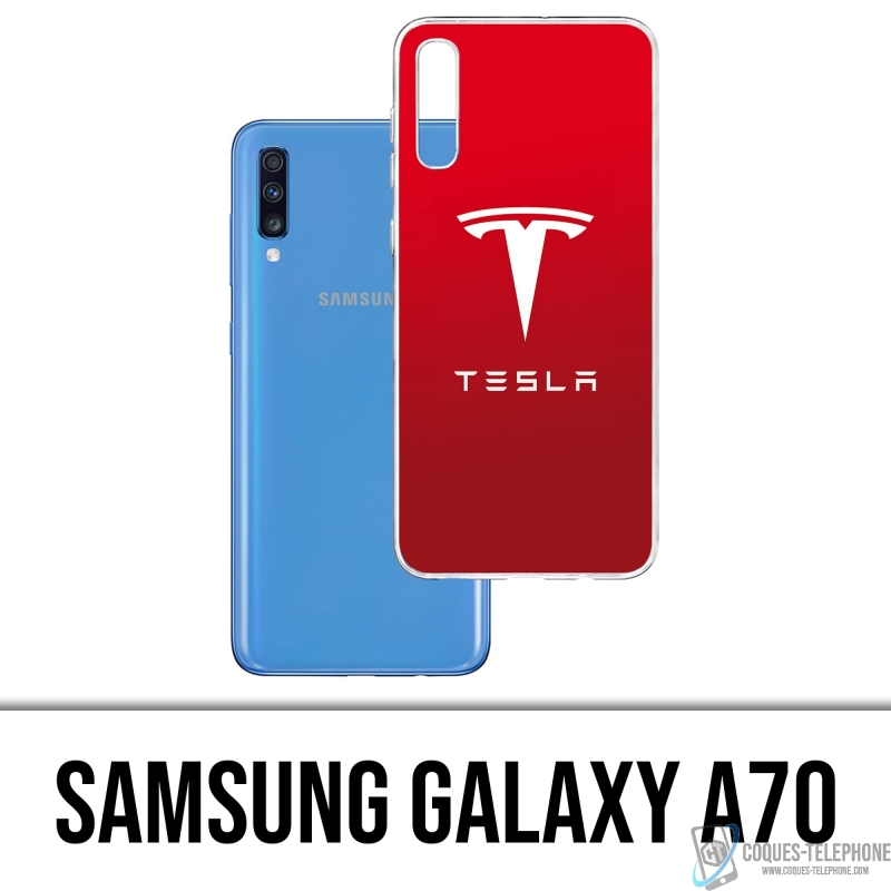 Coque Samsung Galaxy A70 - Tesla Logo Rouge