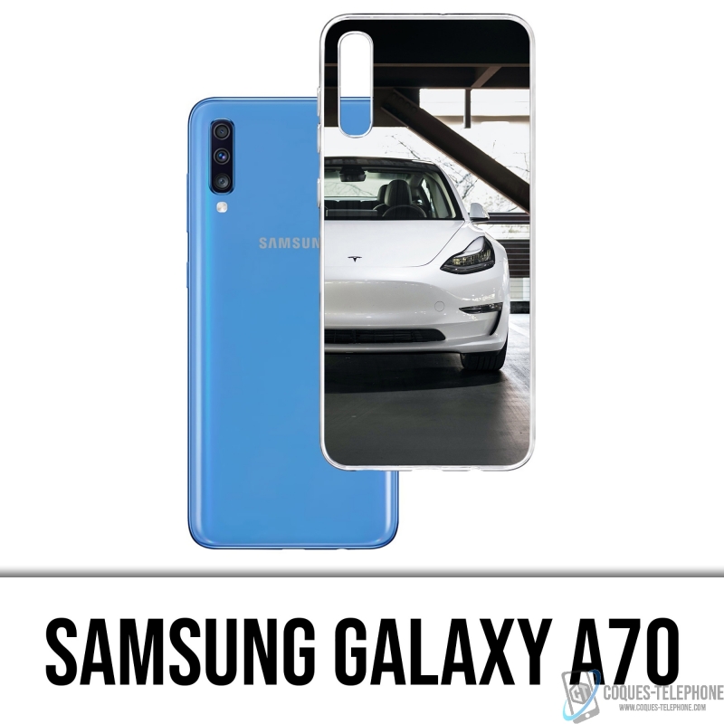 Samsung Galaxy A70 Case - Tesla Model 3 Weiß