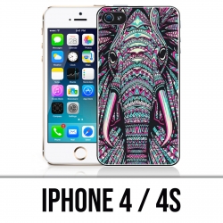 Coque iPhone 4 / 4S - Eléphant Aztèque Coloré