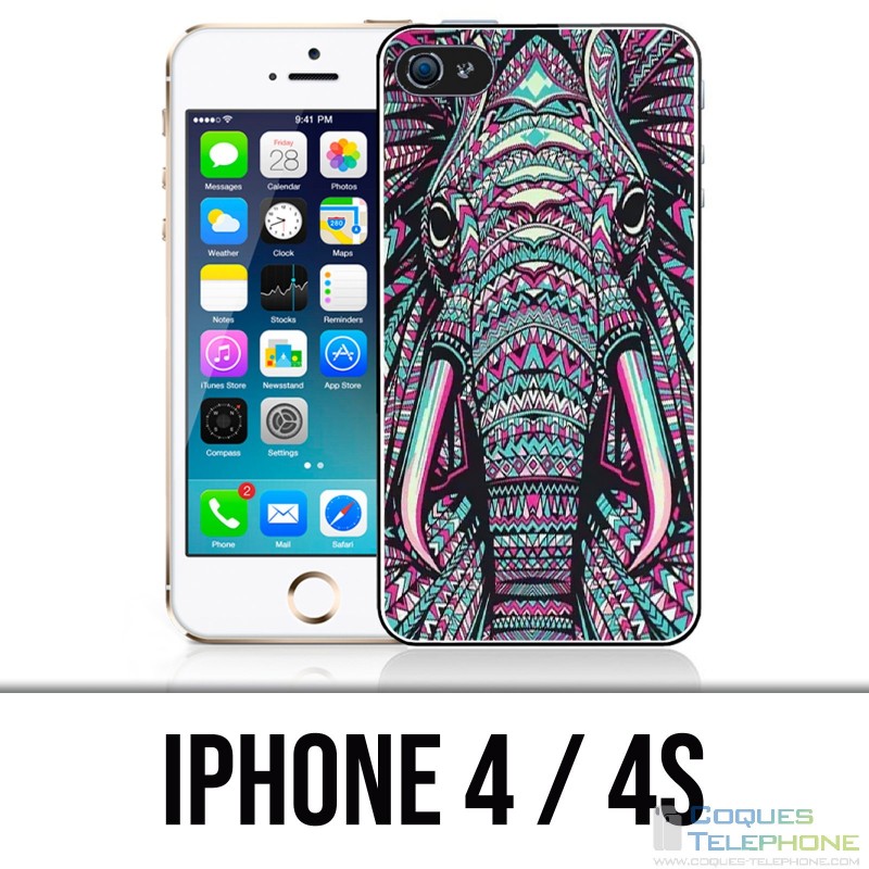 Coque iPhone 4 / 4S - Eléphant Aztèque Coloré