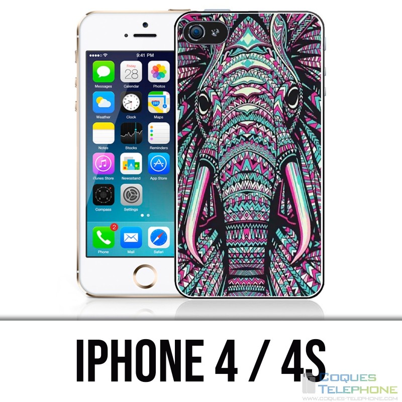 IPhone 4 / 4S Fall - bunter aztekischer Elefant