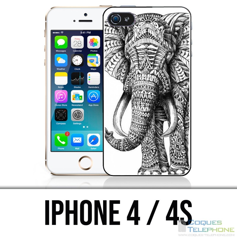 Coque iPhone 4 / 4S - Eléphant Aztèque Noir Et Blanc