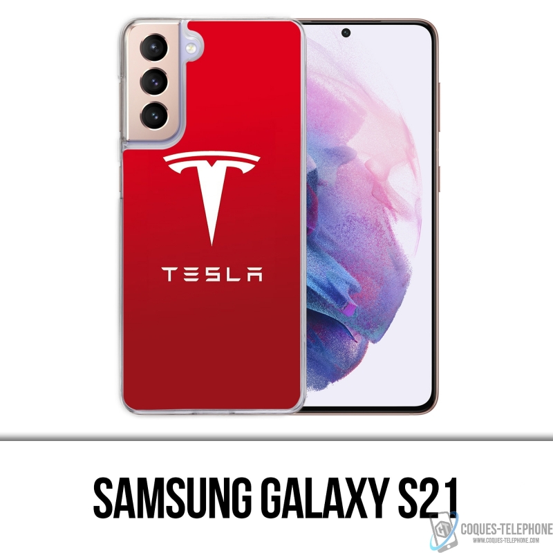 Coque Samsung Galaxy S21 - Tesla Logo Rouge