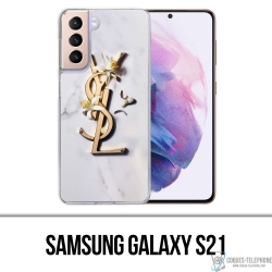 Coque Samsung Galaxy S21 - YSL Yves Saint Laurent Marbre Fleurs