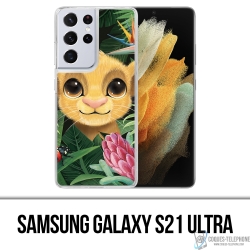 Coque Samsung Galaxy S21 Ultra - Disney Simba Bebe Feuilles