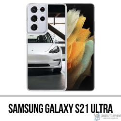 Coque Samsung Galaxy S21 Ultra - Tesla Model 3 Blanc