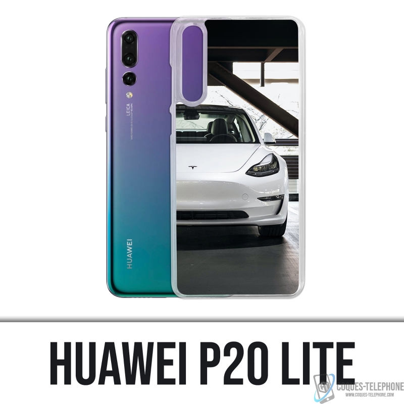 Carcasa para Huawei P20 Lite - Tesla Model 3 Blanca