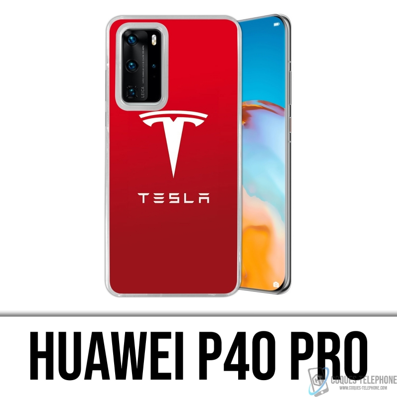 Custodia Huawei P40 Pro - Logo Tesla Rosso