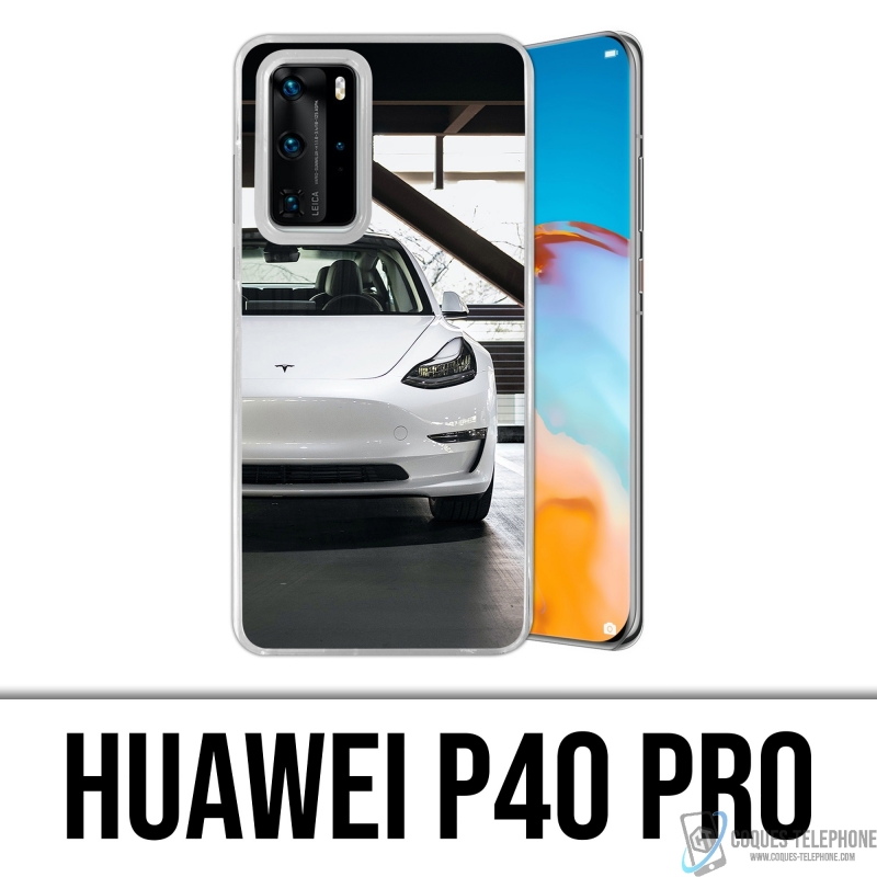 Coque Huawei P40 Pro - Tesla Model 3 Blanc