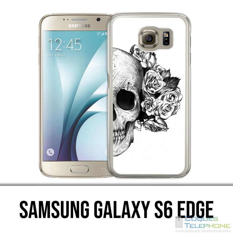 Samsung Galaxy S6 Edge Hülle - Skull Head Roses Schwarz Weiß