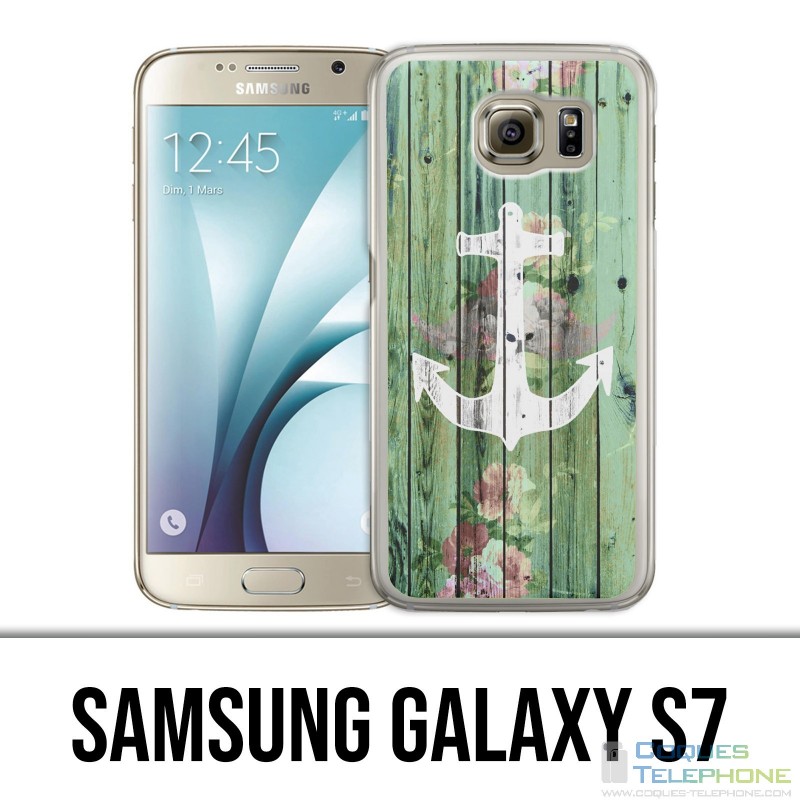 Custodia Samsung Galaxy S7 - Ancora marina in legno
