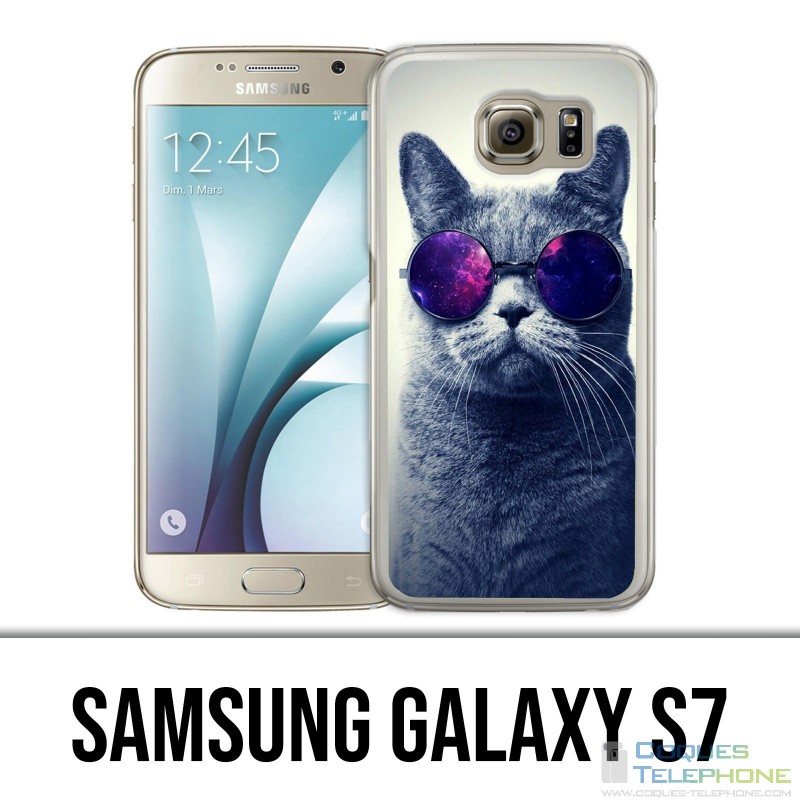 Coque Samsung Galaxy S7  - Chat Lunettes Galaxie
