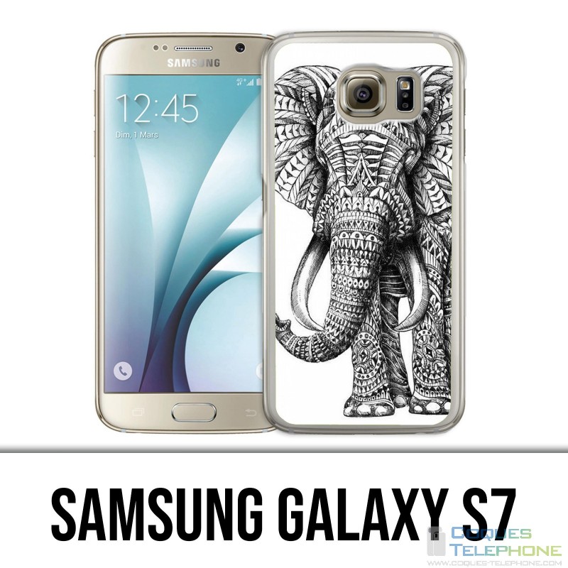 Samsung Galaxy S7 Hülle - Aztekischer Schwarzweiss-Elefant