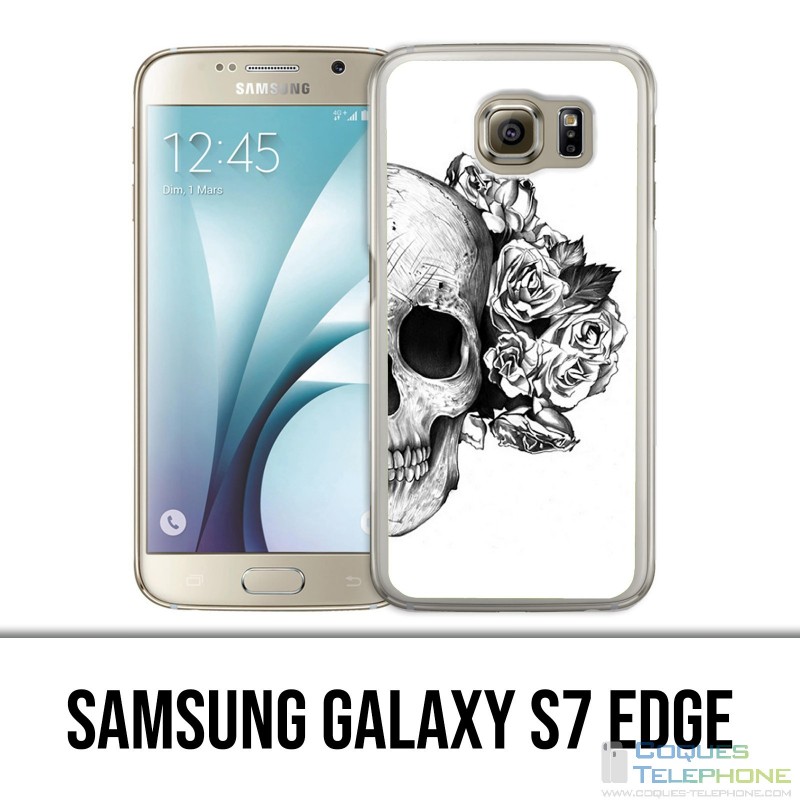 Coque Samsung Galaxy S7 EDGE - Skull Head Roses Noir Blanc