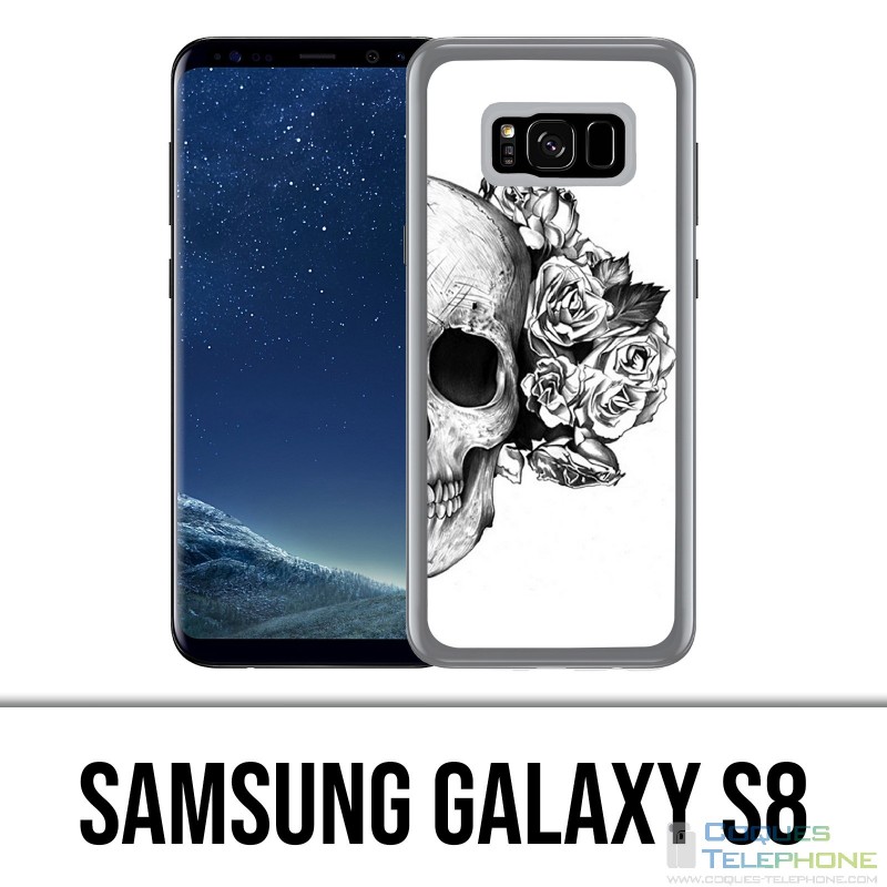 Samsung Galaxy S8 Hülle - Skull Head Roses Schwarz Weiß