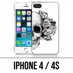Custodia per iPhone 4 / 4S - Skull Head Roses Nero Bianco