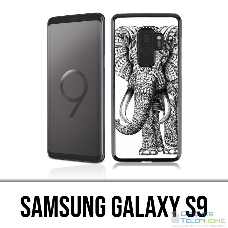 Samsung Galaxy S9 Hülle - Aztekischer Schwarzweiss-Elefant